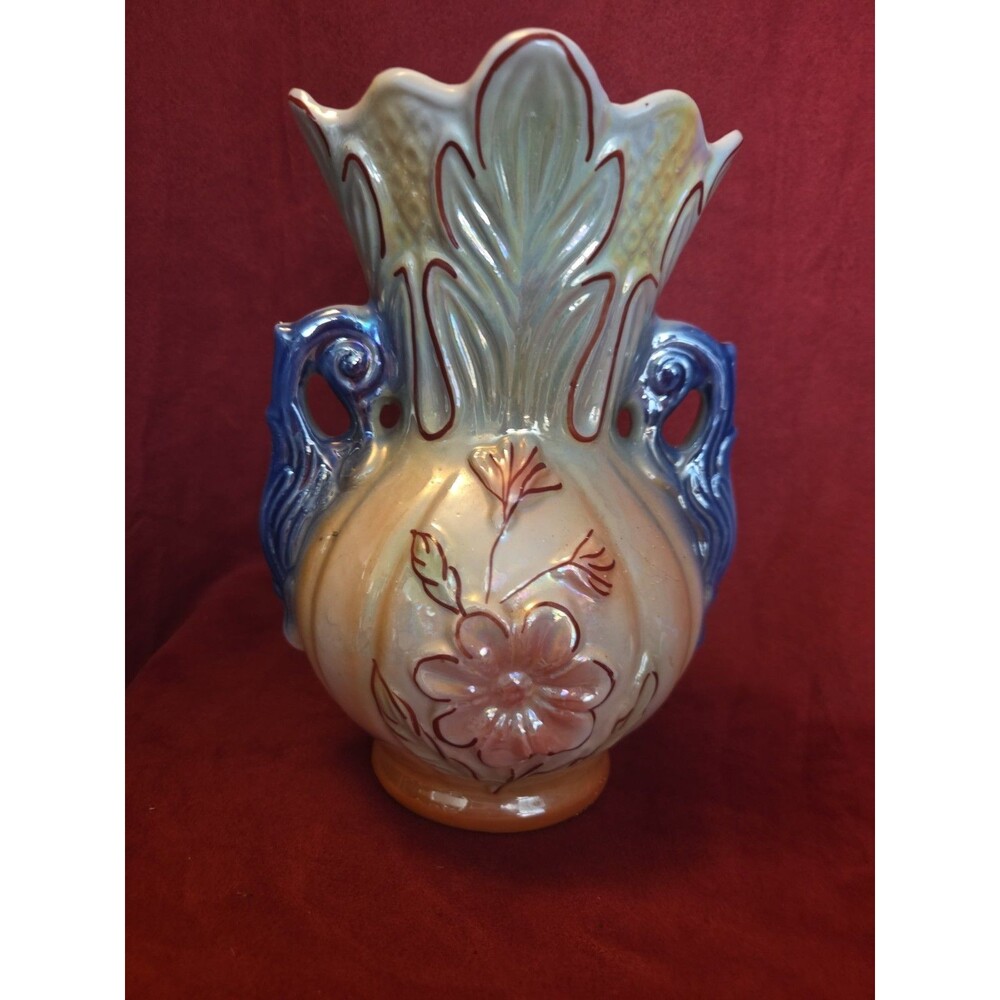 Vintage Vase Lusterware Iridescent 1960s Art Pottery Made in Brazil Floral